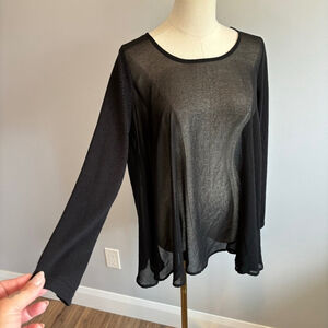 LOB Collection, Women's Knit Long Sleeve Top with a Chiffon Body, Black, SZ M
